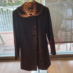 Purple dotted overcoat from Banana Republic.